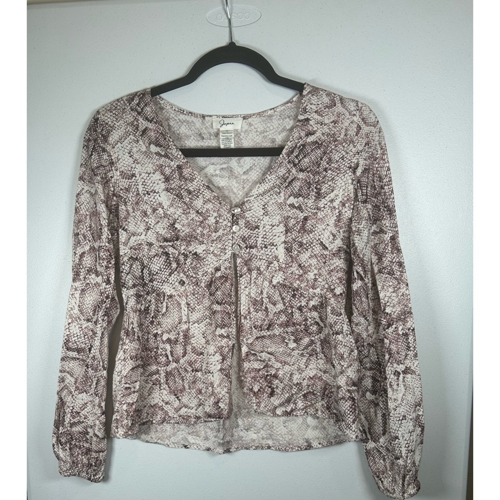 Japna Burgundy Snakeskin Print Blouse w/ Open Slit in the Front. Size S.…